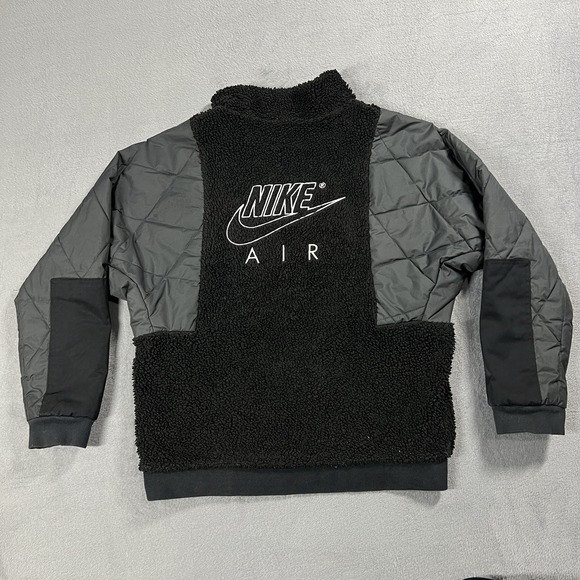 Nike Air Jacket Boys L Black Sherpa Fleece 1/4 Zip Pullover Quilted Youth - Picture 2 of 9